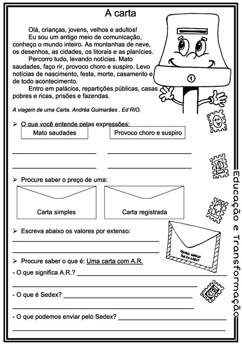 Língua portuguesa carta Atividade de língua portuguesa para trabalhar